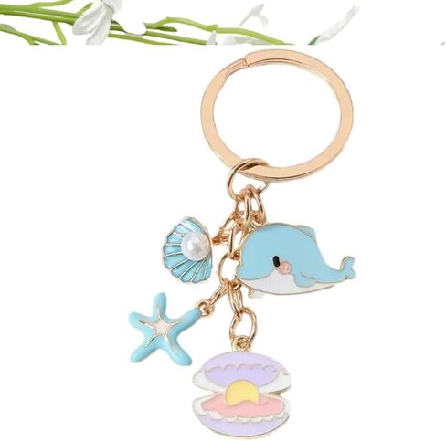 لطيف الحوت المفاتيح لحقائب الظهر ملحق كول صدف شرابة حقيبة السحر نجم البحر بالمينا حلقة رئيسية ديكور هدايا للنساء in Kuwait