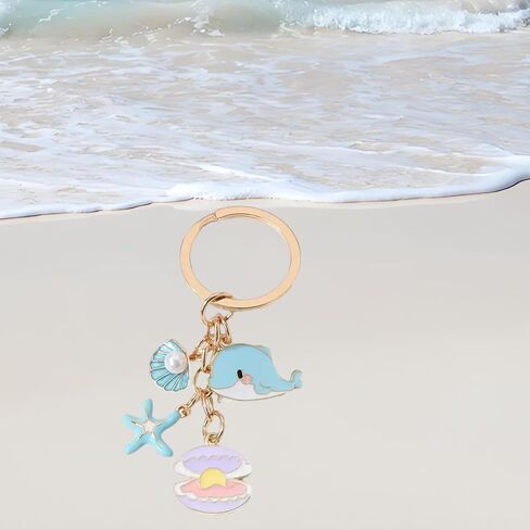 لطيف الحوت المفاتيح لحقائب الظهر ملحق كول صدف شرابة حقيبة السحر نجم البحر بالمينا حلقة رئيسية ديكور هدايا للنساء in Kuwait