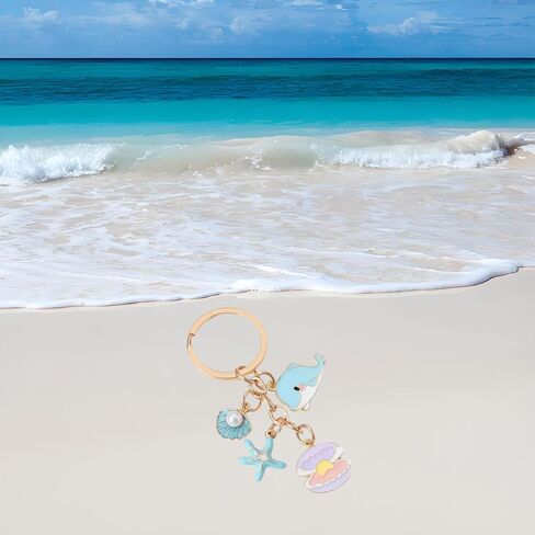 لطيف الحوت المفاتيح لحقائب الظهر ملحق كول صدف شرابة حقيبة السحر نجم البحر بالمينا حلقة رئيسية ديكور هدايا للنساء in Kuwait