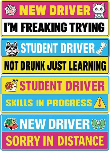4PCS Student Driver Magnet for Car, New Driver Magnet for Car, Reusable Removable Safety Rookie Attention Driver Stickers 9.8 x 3.4 inch (Style2) in Kuwait