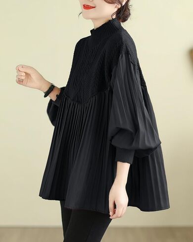 ellazhu Women's Casual Patchwork Kintted Shirt Long Lantern Sleeve Pullover Tops GA2724 in Saudi Arabia