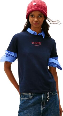 Tommy Jeans Women's Short Sleeve Essential Cotton Graphic T-Shirt with Printed Logo in Kuwait