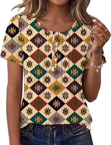 Rapbin Short Sleeve Shirts for Women Pleated Crewneck Cute Blouses Dressy Casual Elegant Tops Loose peasant Summer T-Shirts in Kuwait