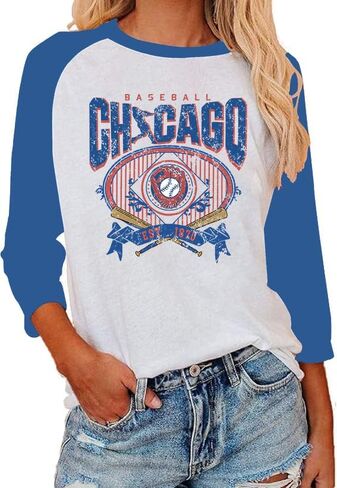 Baseball Shirt Women Baseball Season Graphic Tshirt Sports Team Fan Blouses Raglan Shirts 3/4 Sleeve Tops in Saudi Arabia