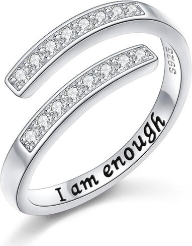 S925 Sterling Silver Inspirational Ring I Am Enough Adjustable Ring Women Gifts in Kuwait