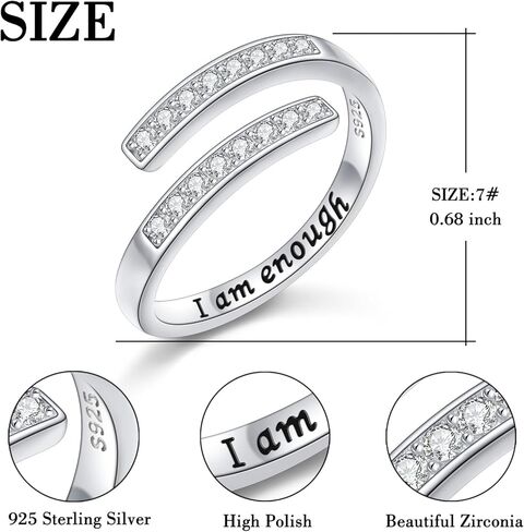 S925 Sterling Silver Inspirational Ring I Am Enough Adjustable Ring Women Gifts in Kuwait