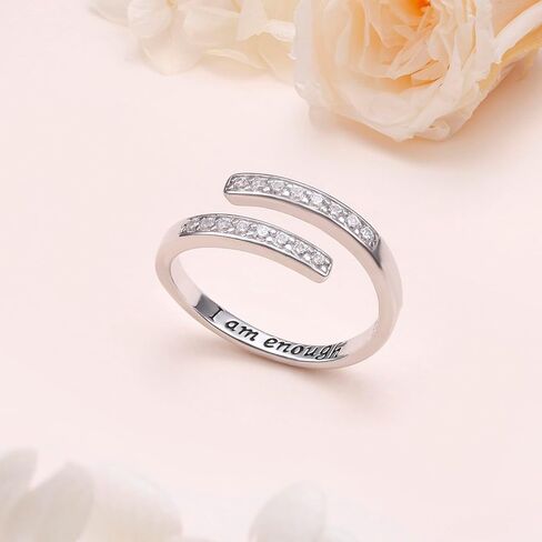 S925 Sterling Silver Inspirational Ring I Am Enough Adjustable Ring Women Gifts in Kuwait