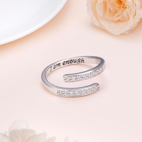 S925 Sterling Silver Inspirational Ring I Am Enough Adjustable Ring Women Gifts in Kuwait