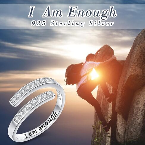 S925 Sterling Silver Inspirational Ring I Am Enough Adjustable Ring Women Gifts in Kuwait