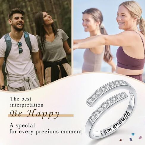 S925 Sterling Silver Inspirational Ring I Am Enough Adjustable Ring Women Gifts in Kuwait