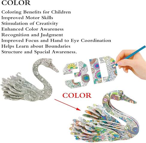 KAZOKU Crafts للفتيات الذين تتراوح أعمارهم بين 8-12 عامًا ألعاب ألغاز تلوين ثلاثية الأبعاد 4 ألغاز حيوانات مع 12 قلم تحديد مجموعات الفنون والحرف الإبداعية للأطفال الذين تتراوح أعمارهم بين 8 9 10 11 12 يوم عيد ميلاد للأطفال للأولاد Grils in Kuwait