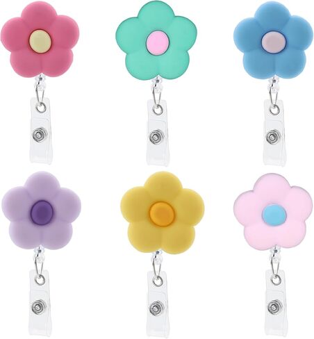 6Pcs Cute Flower Badge Holders, Colorful ID Badge Reel with 24 inch Retractable Clip for Nurse CNA Doctor in Kuwait