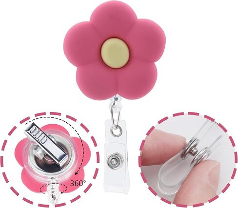 6Pcs Cute Flower Badge Holders, Colorful ID Badge Reel with 24 inch Retractable Clip for Nurse CNA Doctor in Kuwait