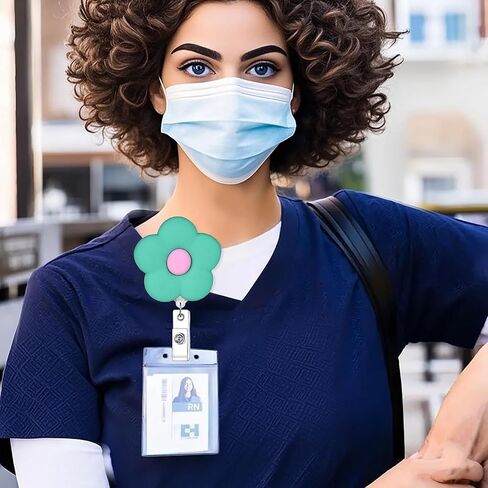 6Pcs Cute Flower Badge Holders, Colorful ID Badge Reel with 24 inch Retractable Clip for Nurse CNA Doctor in Kuwait