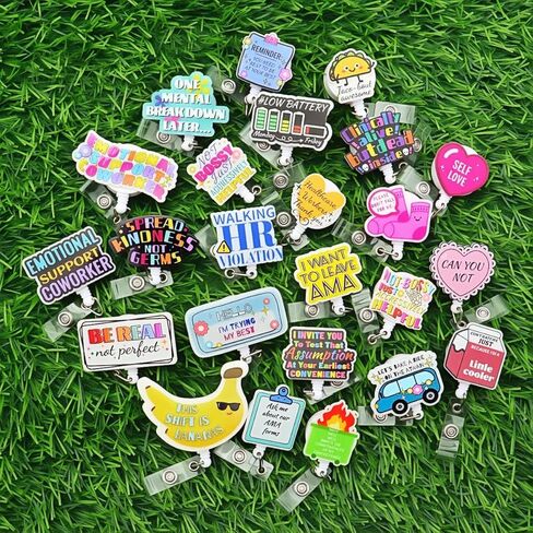 25 Pcs Funny Cute Badge Reel Retractable Nurse Accessories Bulk Medical Nursing Healthcare Badge Holder Fun AMA Forms Heart Dumpster Fire Badge Clip CNA LPN RN Social Worker Doctor ID Card Gifts in Saudi Arabia
