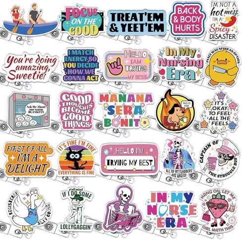 25 Pcs Funny Cute Badge Reel Retractable Nurse Accessories Bulk Medical Nursing Healthcare Badge Holder Fun AMA Forms Heart Dumpster Fire Badge Clip CNA LPN RN Social Worker Doctor ID Card Gifts in Kuwait