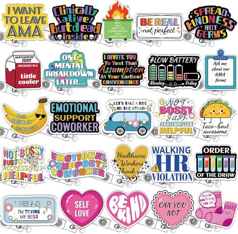 25 Pcs Funny Cute Badge Reel Retractable Nurse Accessories Bulk Medical Nursing Healthcare Badge Holder Fun AMA Forms Heart Dumpster Fire Badge Clip CNA LPN RN Social Worker Doctor ID Card Gifts in Saudi Arabia