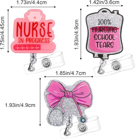 3PCS Future Student Nurse Badge Reels Bundle Set Nursing School Badge Reel with ID Clip Funny Cute Nursing Badges Holder Pink ID Card Name Tag Retractable Clip for Office Work Nurse School in Saudi Arabia