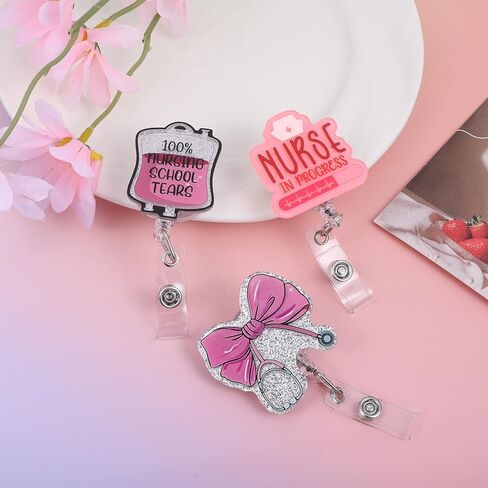 3PCS Future Student Nurse Badge Reels Bundle Set Nursing School Badge Reel with ID Clip Funny Cute Nursing Badges Holder Pink ID Card Name Tag Retractable Clip for Office Work Nurse School in Saudi Arabia