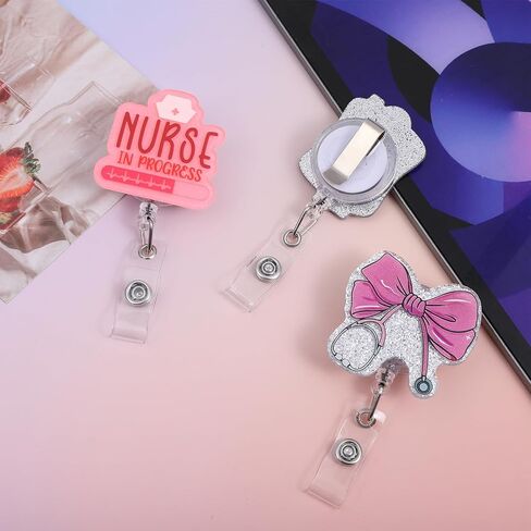 3PCS Future Student Nurse Badge Reels Bundle Set Nursing School Badge Reel with ID Clip Funny Cute Nursing Badges Holder Pink ID Card Name Tag Retractable Clip for Office Work Nurse School in Saudi Arabia