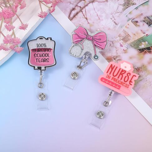 3PCS Future Student Nurse Badge Reels Bundle Set Nursing School Badge Reel with ID Clip Funny Cute Nursing Badges Holder Pink ID Card Name Tag Retractable Clip for Office Work Nurse School in Saudi Arabia