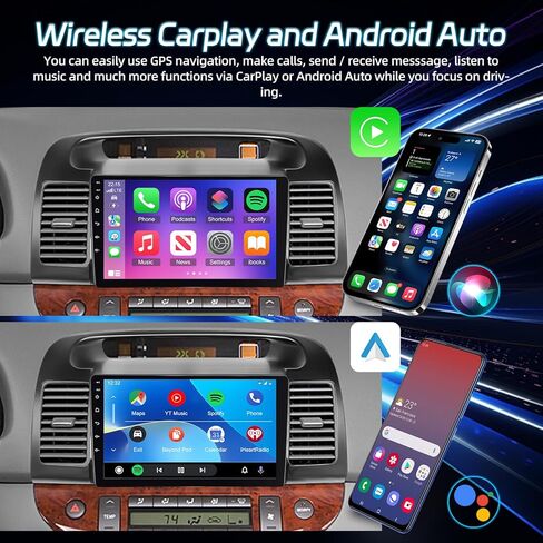 ستيريو سيارة Android 13 لسيارة Toyota Camry 2000 2001 2002 2003 2004 2005 2006 - [2+64G] راديو كامري بشاشة لمس 9 بوصة - Carplay لاسلكي وAndriod Auto - EQ، وصلة مرآة، واي فاي + كاميرا احتياطية AHD + ميكروفون in Kuwait
