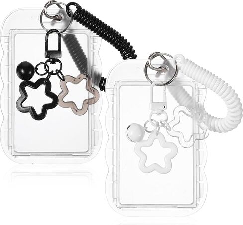 2 Pcs Cute Photocard Holder Keychain, Photocard Holder Keychain, Star Wave Photocards Keychains, Transparent Pc Holders, ID Card Holders Protective Sleeves for Bus Student Card Photo in Saudi Arabia