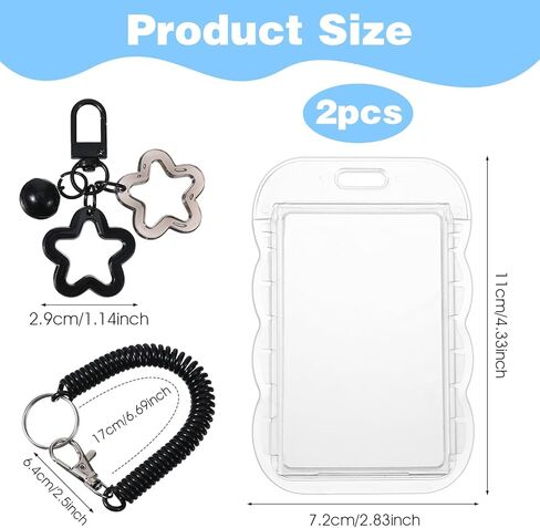 2 Pcs Cute Photocard Holder Keychain, Photocard Holder Keychain, Star Wave Photocards Keychains, Transparent Pc Holders, ID Card Holders Protective Sleeves for Bus Student Card Photo in Saudi Arabia