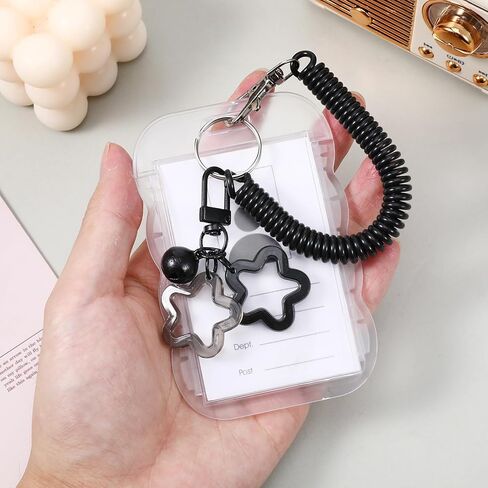 2 Pcs Cute Photocard Holder Keychain, Photocard Holder Keychain, Star Wave Photocards Keychains, Transparent Pc Holders, ID Card Holders Protective Sleeves for Bus Student Card Photo in Saudi Arabia