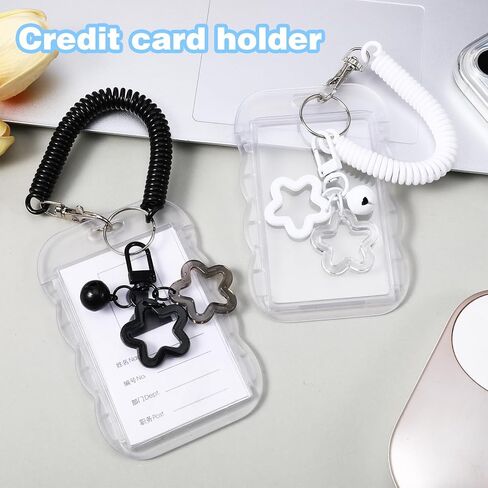 2 Pcs Cute Photocard Holder Keychain, Photocard Holder Keychain, Star Wave Photocards Keychains, Transparent Pc Holders, ID Card Holders Protective Sleeves for Bus Student Card Photo in Saudi Arabia