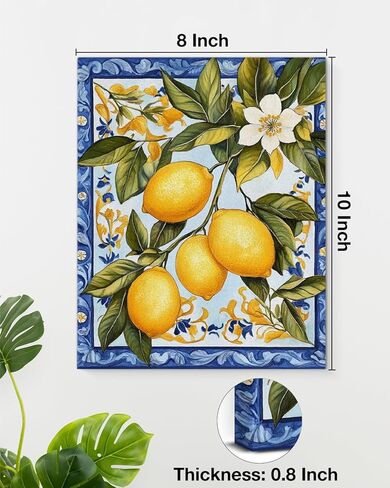 Vintage Lemon Canvas Wall Art Italian Maiolica Tile Lemons Print Poster Framed Picture Painting for Home Living Room Bedroom Decor 8x10 Inch in Saudi Arabia