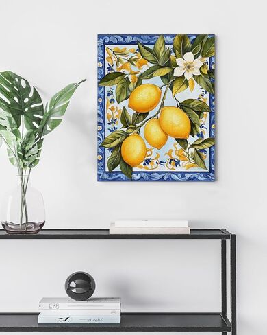 Vintage Lemon Canvas Wall Art Italian Maiolica Tile Lemons Print Poster Framed Picture Painting for Home Living Room Bedroom Decor 8x10 Inch in Saudi Arabia