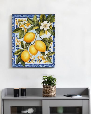 Vintage Lemon Canvas Wall Art Italian Maiolica Tile Lemons Print Poster Framed Picture Painting for Home Living Room Bedroom Decor 8x10 Inch in Saudi Arabia