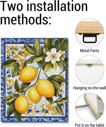 Vintage Lemon Canvas Wall Art Italian Maiolica Tile Lemons Print Poster Framed Picture Painting for Home Living Room Bedroom Decor 8x10 Inch in Saudi Arabia