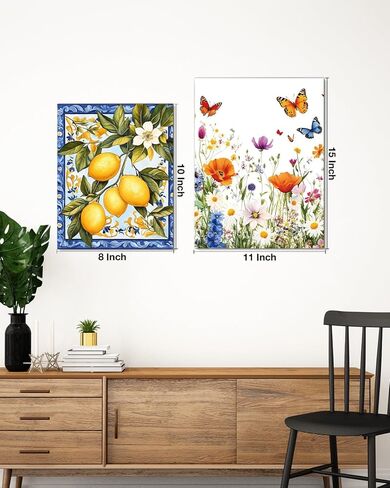 Vintage Lemon Canvas Wall Art Italian Maiolica Tile Lemons Print Poster Framed Picture Painting for Home Living Room Bedroom Decor 8x10 Inch in Saudi Arabia