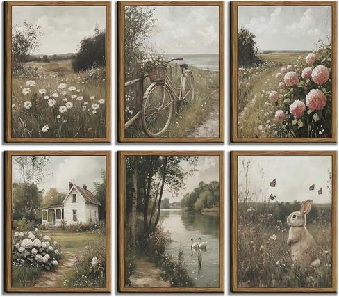 Wavkkey 6Pcs Vintage Farmhouse Wall Art French Country Natural Landscape Posters Paintings Pictures Wall Decor Canvas Print Artwork for Bedroom Living Room Office Home Decoration Unframed in Saudi Arabia