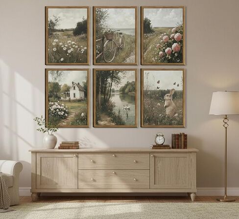 Wavkkey 6Pcs Vintage Farmhouse Wall Art French Country Natural Landscape Posters Paintings Pictures Wall Decor Canvas Print Artwork for Bedroom Living Room Office Home Decoration Unframed in Saudi Arabia