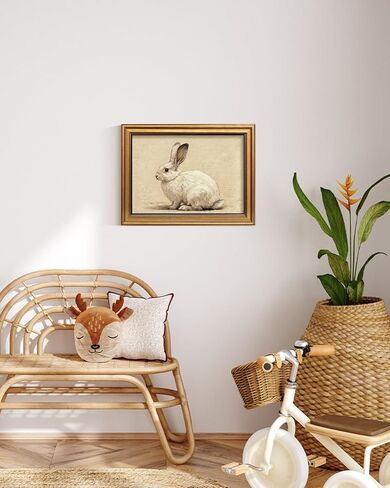 VIYYIEA لوحة فنية جدارية من القماش بإطار ذهبي عتيق، ديكور جدار أرنب عيد الفصح، ملصق لوحة زيتية من القماش على شكل أرنب أبيض صغير لعيد الفصح الريفي، لغرفة الأطفال، غرفة النوم، المطبخ، الرف، الحمام، 12 × 16 بوصة in Kuwait