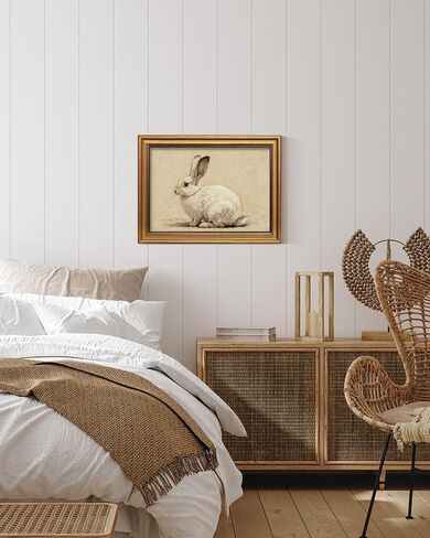 VIYYIEA لوحة فنية جدارية من القماش بإطار ذهبي عتيق، ديكور جدار أرنب عيد الفصح، ملصق لوحة زيتية من القماش على شكل أرنب أبيض صغير لعيد الفصح الريفي، لغرفة الأطفال، غرفة النوم، المطبخ، الرف، الحمام، 12 × 16 بوصة in Kuwait