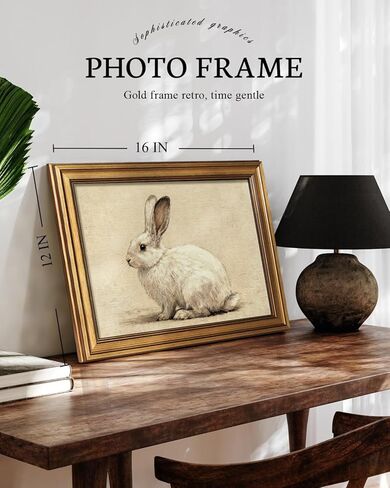 VIYYIEA لوحة فنية جدارية من القماش بإطار ذهبي عتيق، ديكور جدار أرنب عيد الفصح، ملصق لوحة زيتية من القماش على شكل أرنب أبيض صغير لعيد الفصح الريفي، لغرفة الأطفال، غرفة النوم، المطبخ، الرف، الحمام، 12 × 16 بوصة in Kuwait