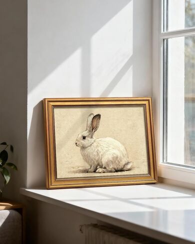 VIYYIEA لوحة فنية جدارية من القماش بإطار ذهبي عتيق، ديكور جدار أرنب عيد الفصح، ملصق لوحة زيتية من القماش على شكل أرنب أبيض صغير لعيد الفصح الريفي، لغرفة الأطفال، غرفة النوم، المطبخ، الرف، الحمام، 12 × 16 بوصة in Kuwait