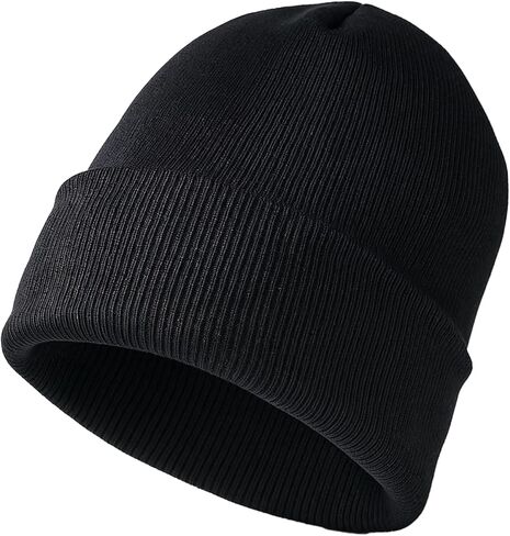 Black Beanie Hat for Men and Women, Soft Warm Knit Black Beanie Kids, Winter Hats for Kids, Cuff Beanies Cap for Girls Boys Warm Winter Hat in Kuwait
