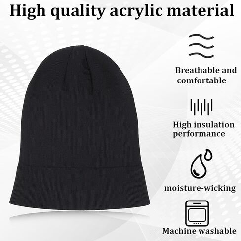 Black Beanie Hat for Men and Women, Soft Warm Knit Black Beanie Kids, Winter Hats for Kids, Cuff Beanies Cap for Girls Boys Warm Winter Hat in Kuwait