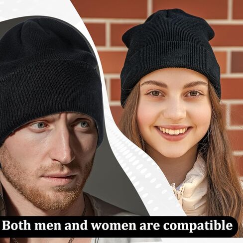 Black Beanie Hat for Men and Women, Soft Warm Knit Black Beanie Kids, Winter Hats for Kids, Cuff Beanies Cap for Girls Boys Warm Winter Hat in Kuwait
