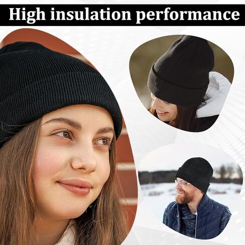 Black Beanie Hat for Men and Women, Soft Warm Knit Black Beanie Kids, Winter Hats for Kids, Cuff Beanies Cap for Girls Boys Warm Winter Hat in Kuwait