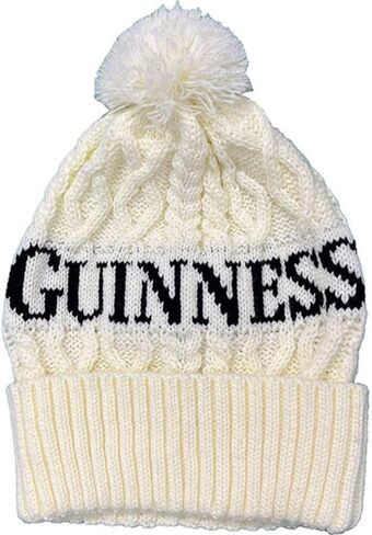 Irish Guiness Bobble Hat for Men and Women Cream Winter Pompon Beanies for Adults 100% Acrylic, White in Kuwait