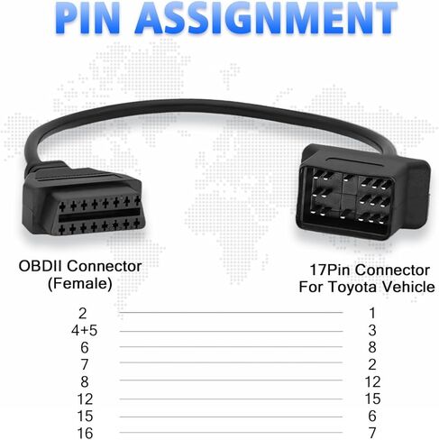 OBD2 Adapter Cable for Toyota Vehicles - 17Pin OBD2 to OBD1 Connector - Compatible with OBD II Diagnostic Scanner in Kuwait