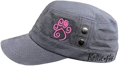 Womans Cadet Style Short Brim Hat Featuring Celtic Design Paw Print (Pink on Gray) in Saudi Arabia