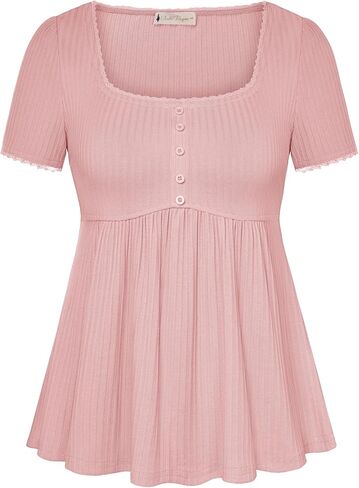 Belle Poque Women's Summer Cute Tops Short Sleeve Babydoll Peplum Top 2026 Square Neck Casual Shirts Teen Top Tee in Saudi Arabia