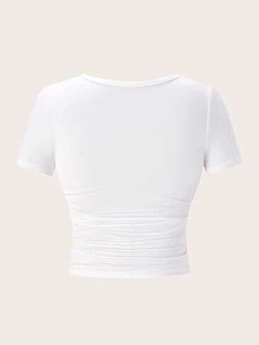 Women's Ruched Crop Top Y2k Wrap Deep V Neck Short Sleeve T Shirts Going Out Outfits in Saudi Arabia